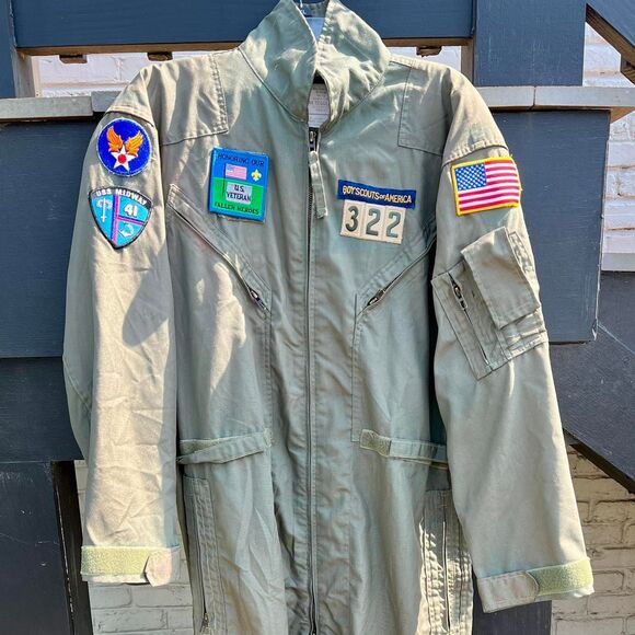Other - 1970s US Boy Scouts of America green flight suit with patches